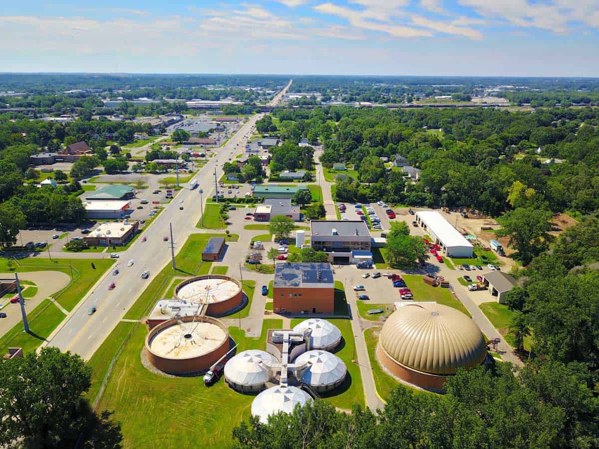 Aerial Drone Photos of Wastewater Treatment Plant, Elkhart