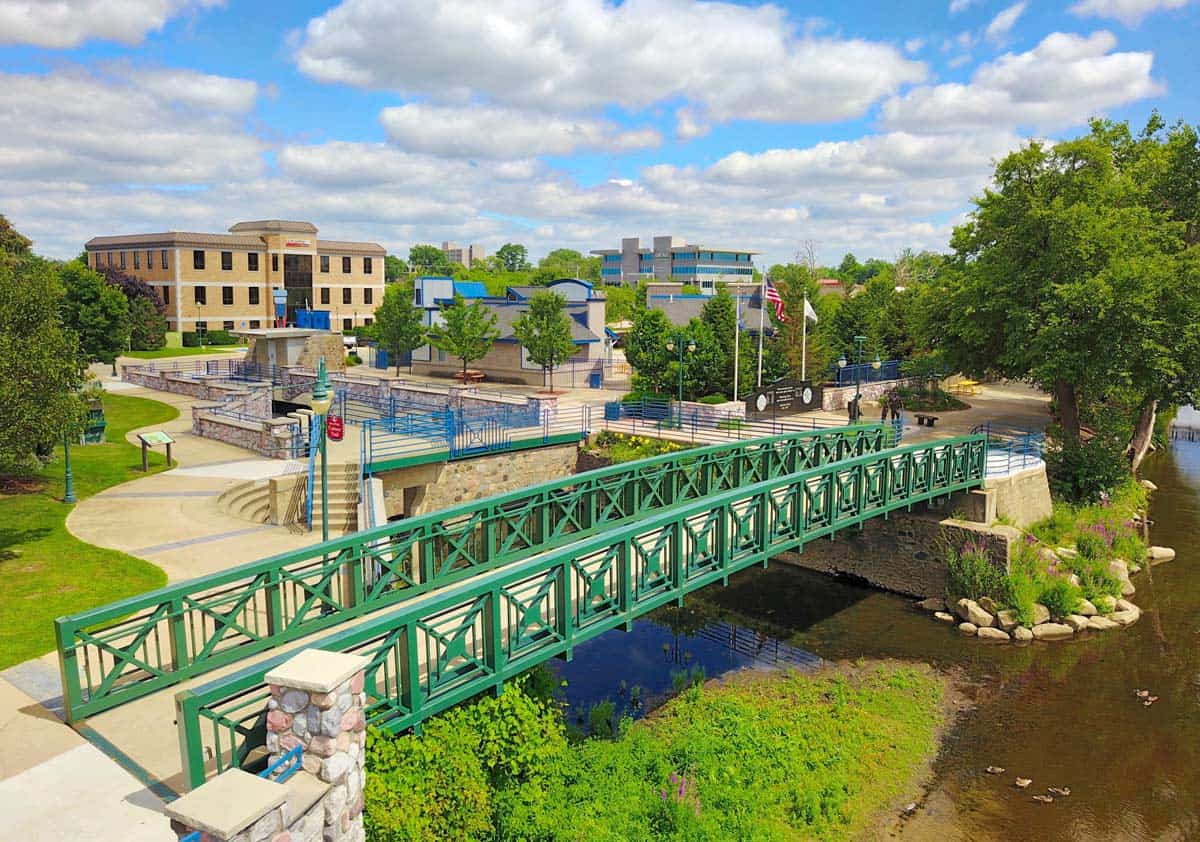 Aerial Drone Photos of Elkhart Riverwalk at Jackson Boulevard Elkhart IN Aerial Drone Photos of Elkhart Riverwalk at Jackson Boulevard Elkhart IN