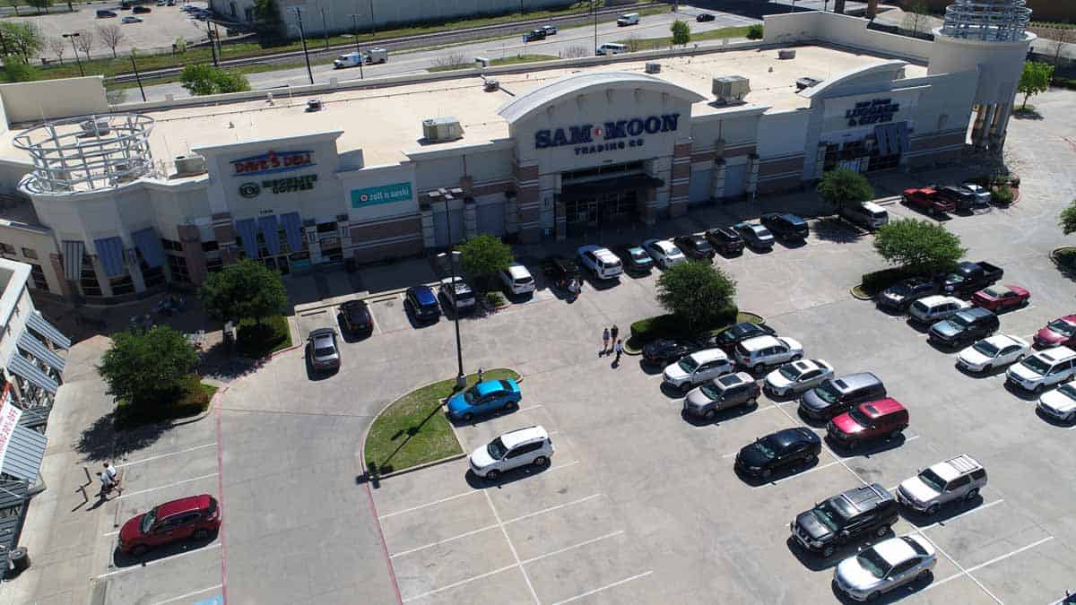 Drone Photos of Sam Moon Trading Company Storefront Texas