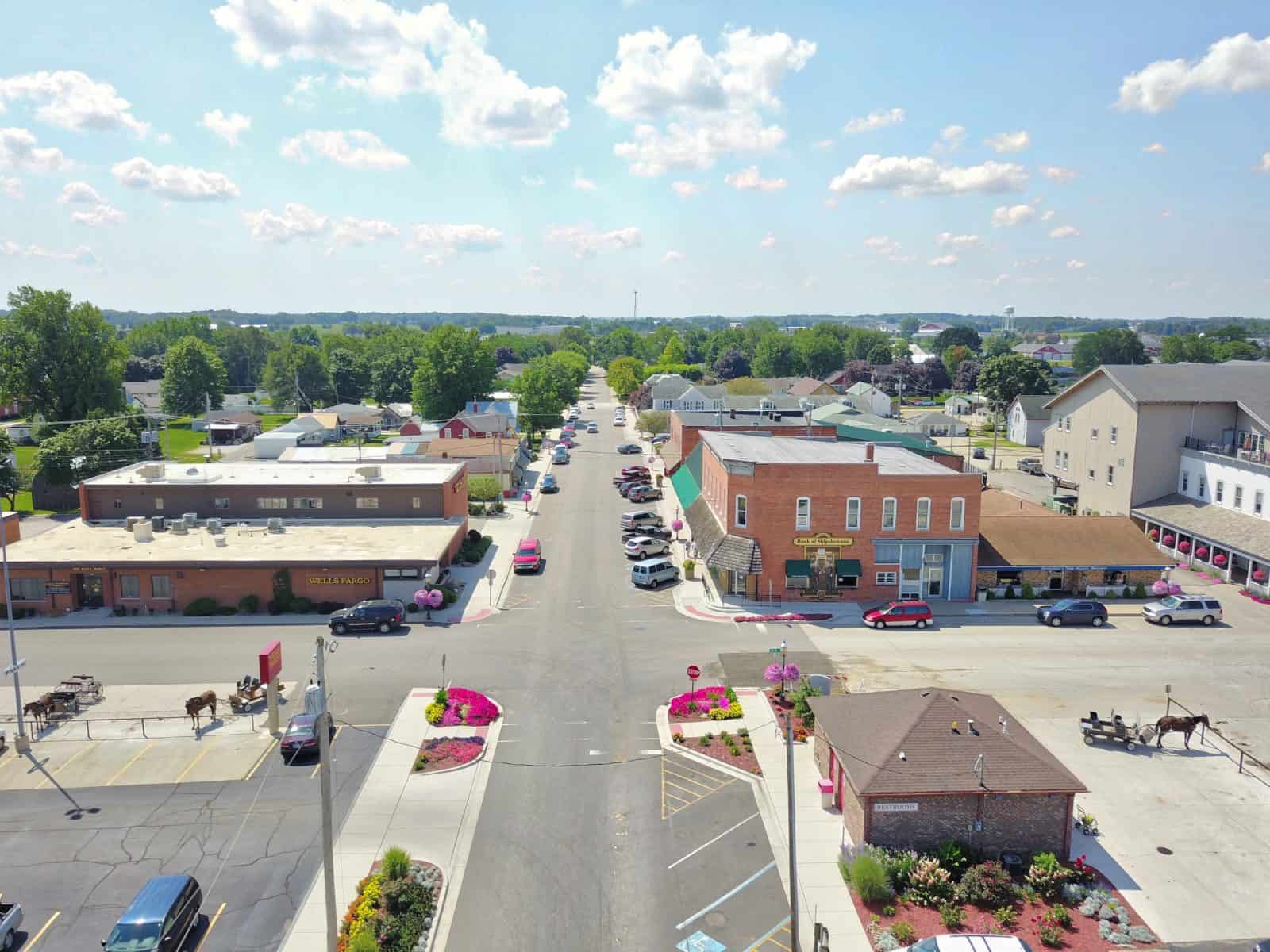 Aerial Drone Photos of Downtown Shipshewana, Indiana
