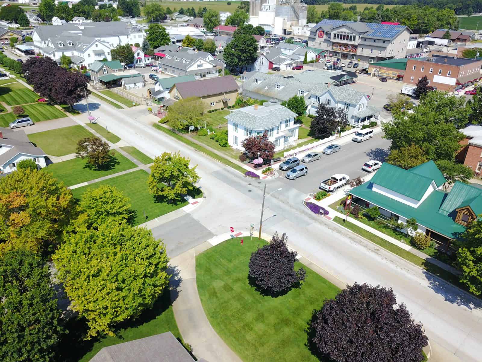 Aerial Drone Photos of Downtown Shipshewana, Indiana