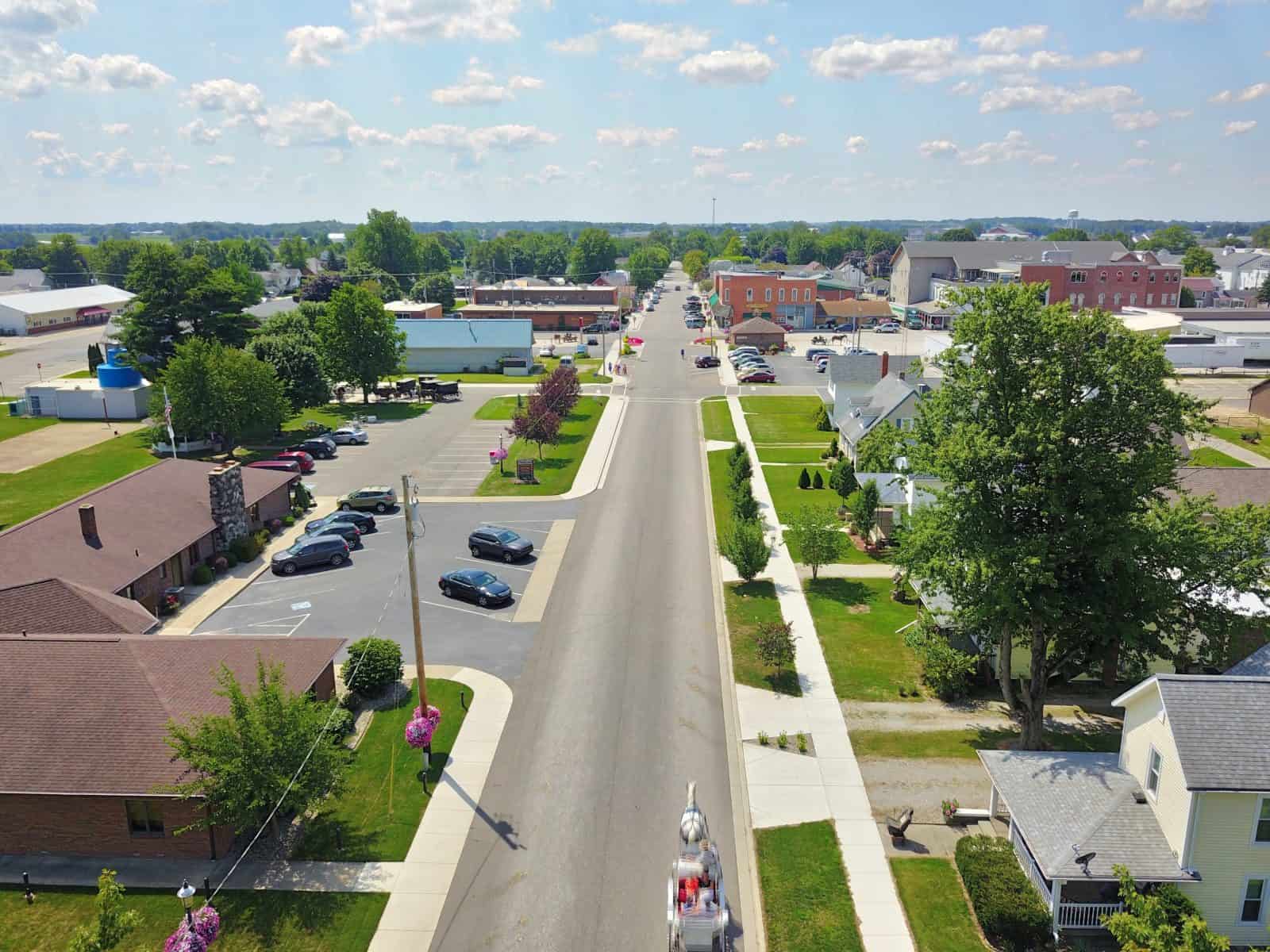 Aerial Drone Photos of Downtown Shipshewana, Indiana