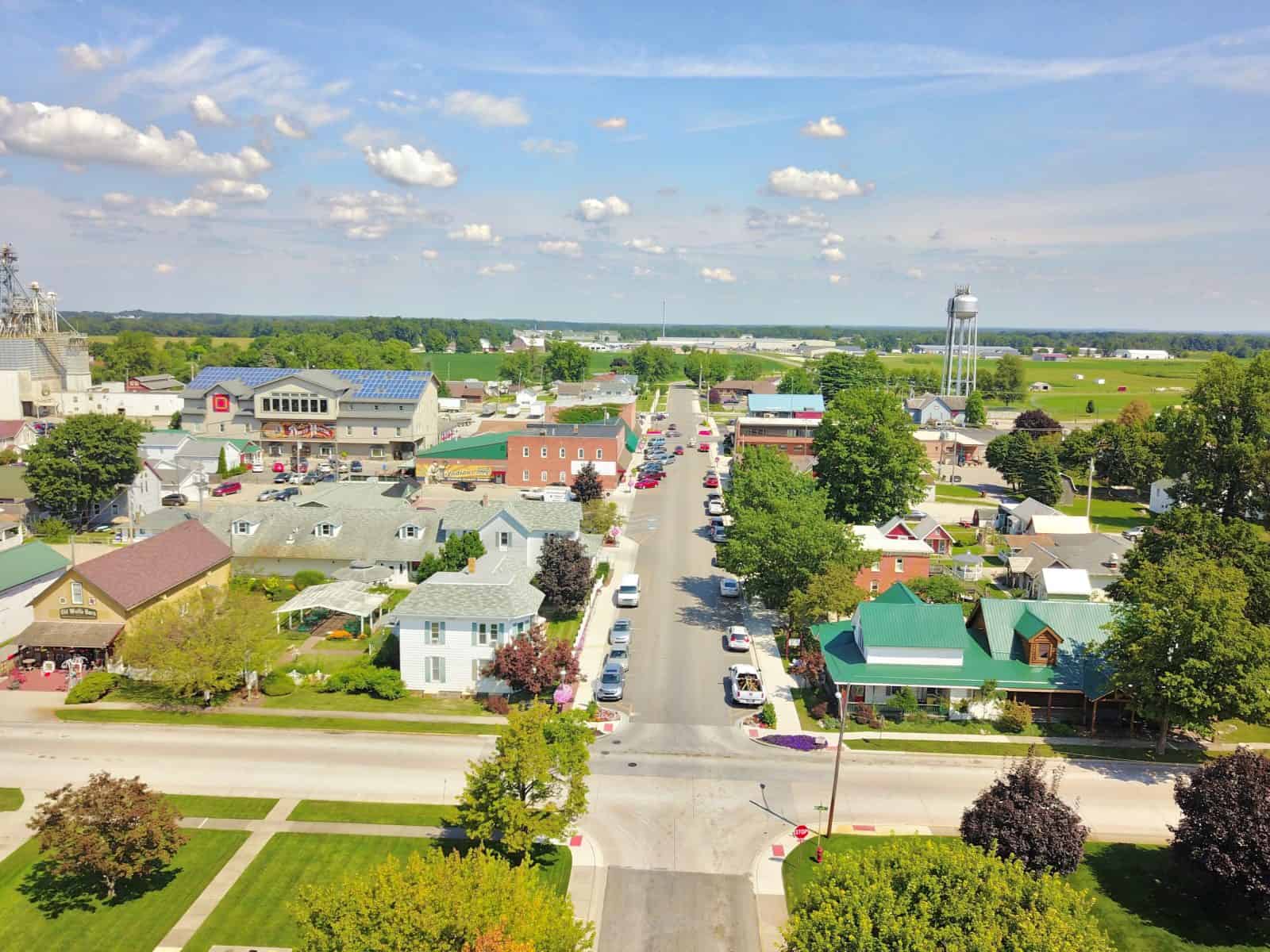 Aerial Drone Photos of Downtown Shipshewana, Indiana