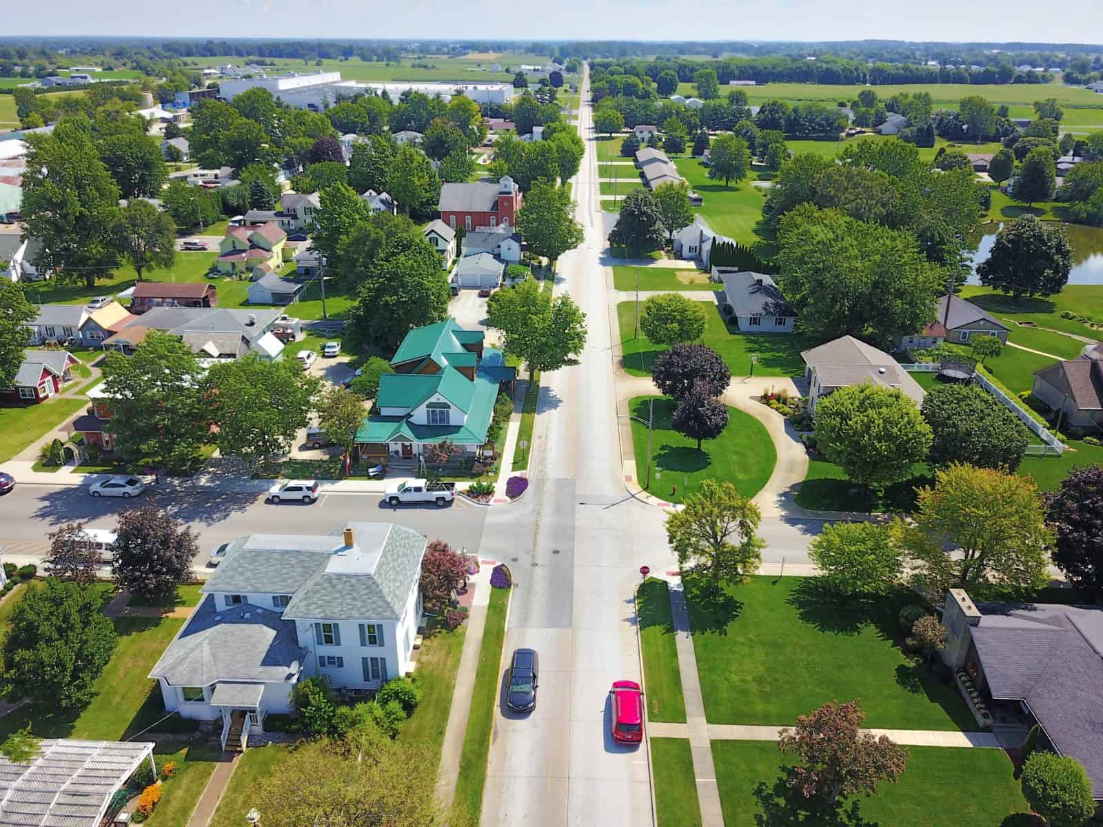 Aerial Drone Photos of Downtown Shipshewana, Indiana