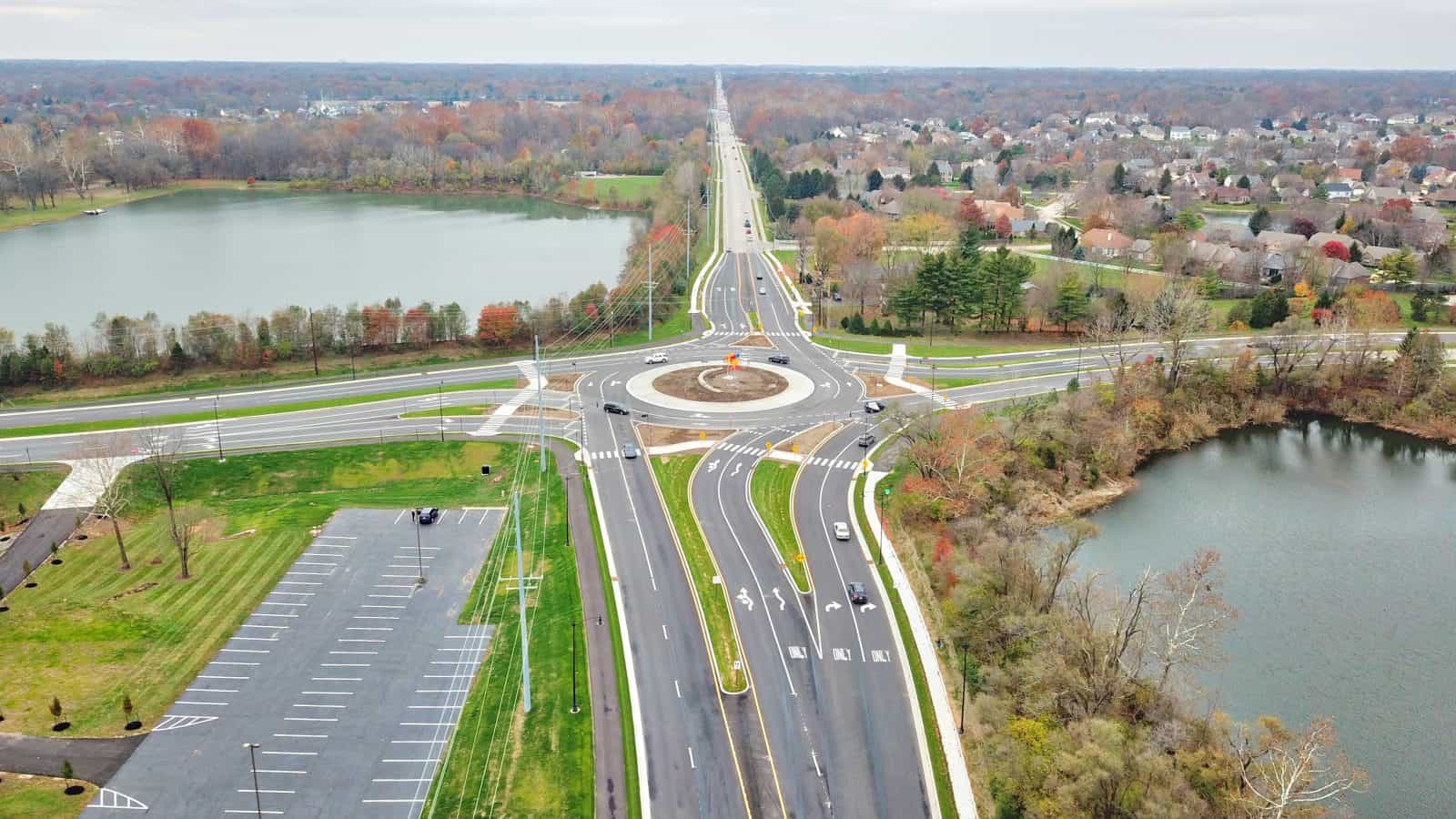 Aerial Drone Photos of 116th & Hazel Dell Roundabout, Carmel Indiana