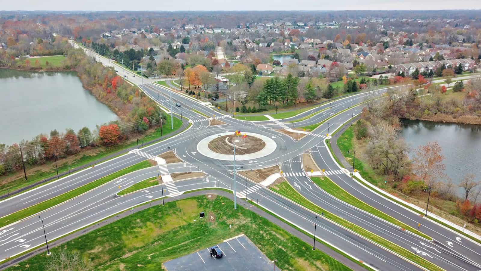 Aerial Drone Photos of 116th & Hazel Dell Roundabout, Carmel Indiana