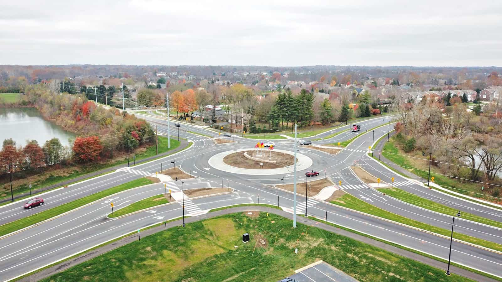 Aerial Drone Photos of 116th & Hazel Dell Roundabout, Carmel Indiana