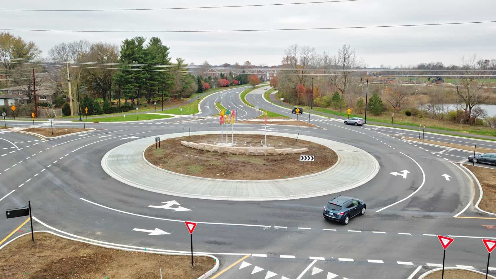Aerial Drone Photos of 116th & Hazel Dell Roundabout, Carmel Indiana