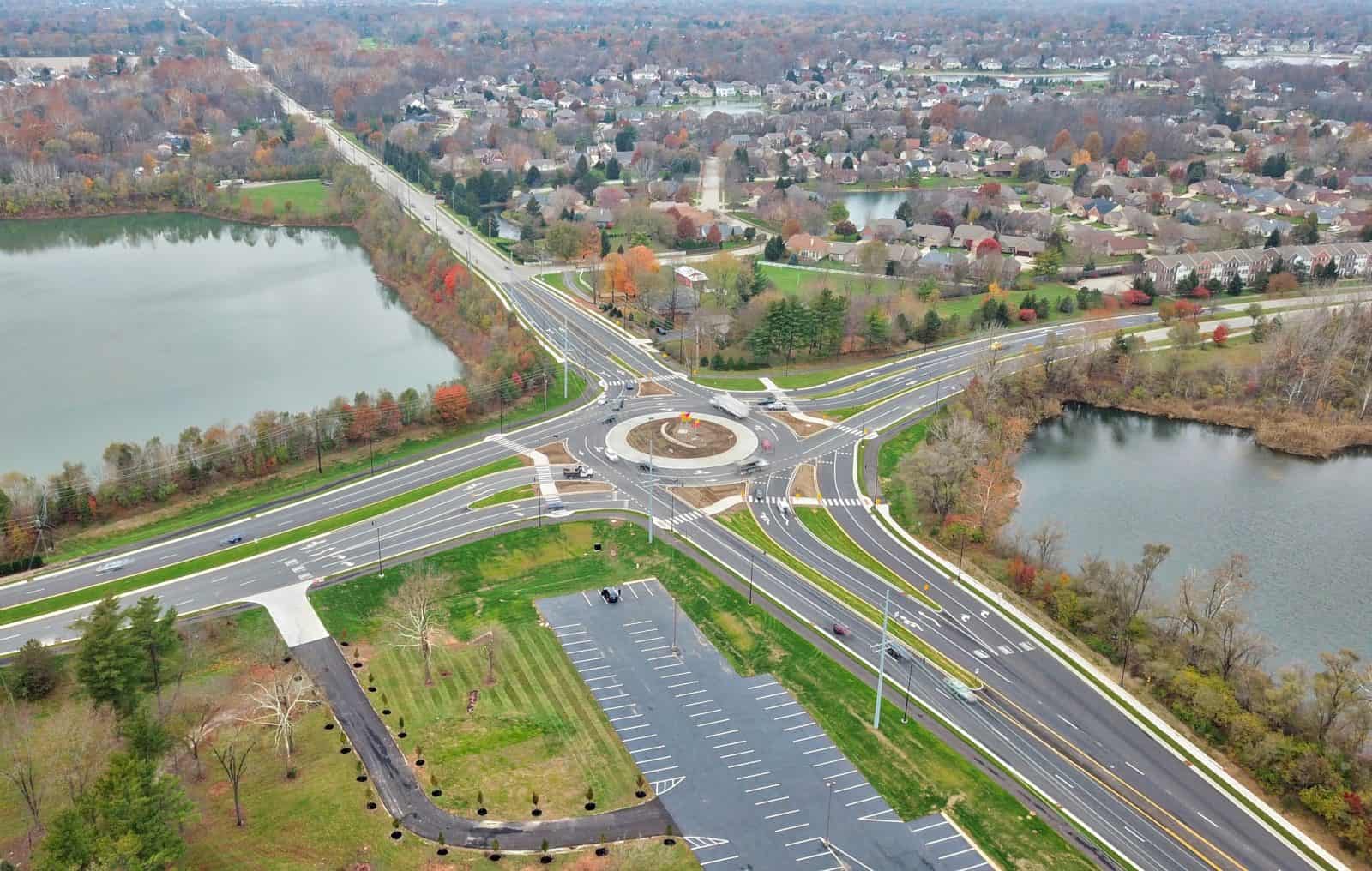 Aerial Drone Photos of 116th & Hazel Dell Roundabout, Carmel Indiana