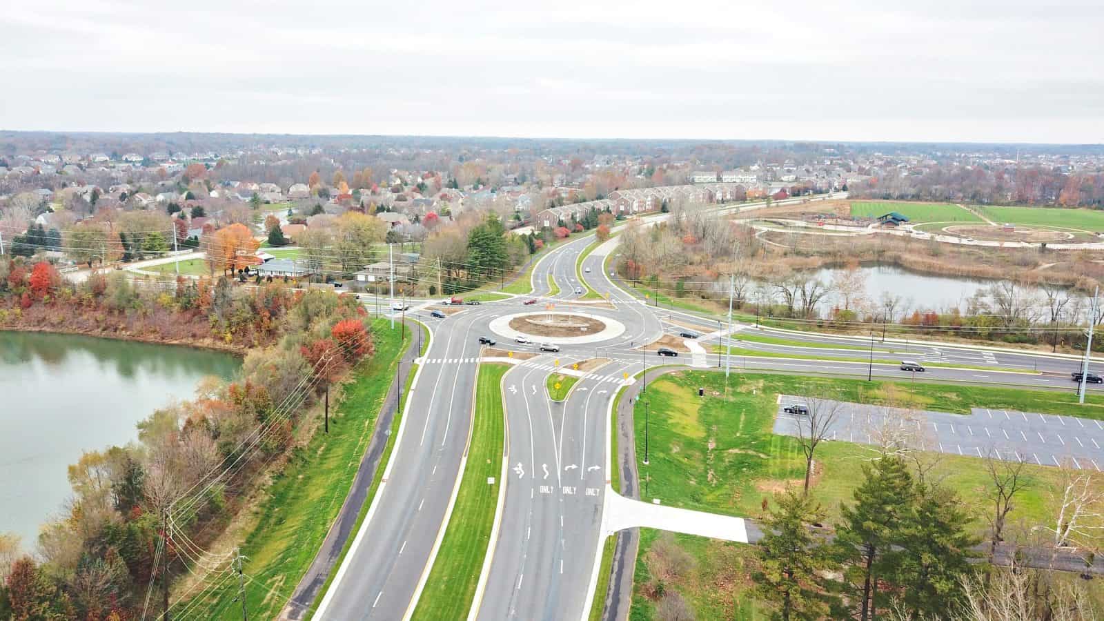 Aerial Drone Photos of 116th & Hazel Dell Roundabout, Carmel Indiana