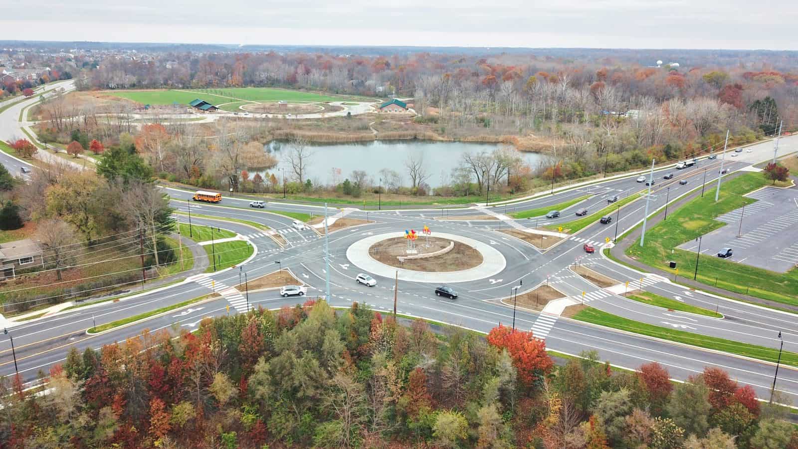 Aerial Drone Photos of 116th & Hazel Dell Roundabout, Carmel Indiana