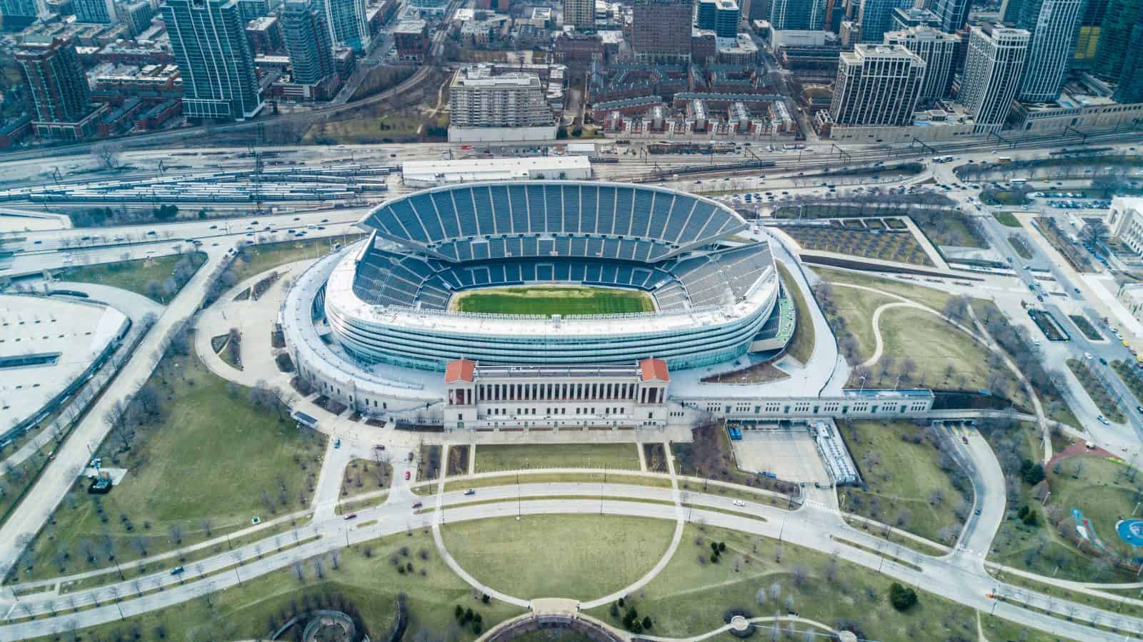 Aerial Drone Photography of Soldier Field in Chicago, Illinois