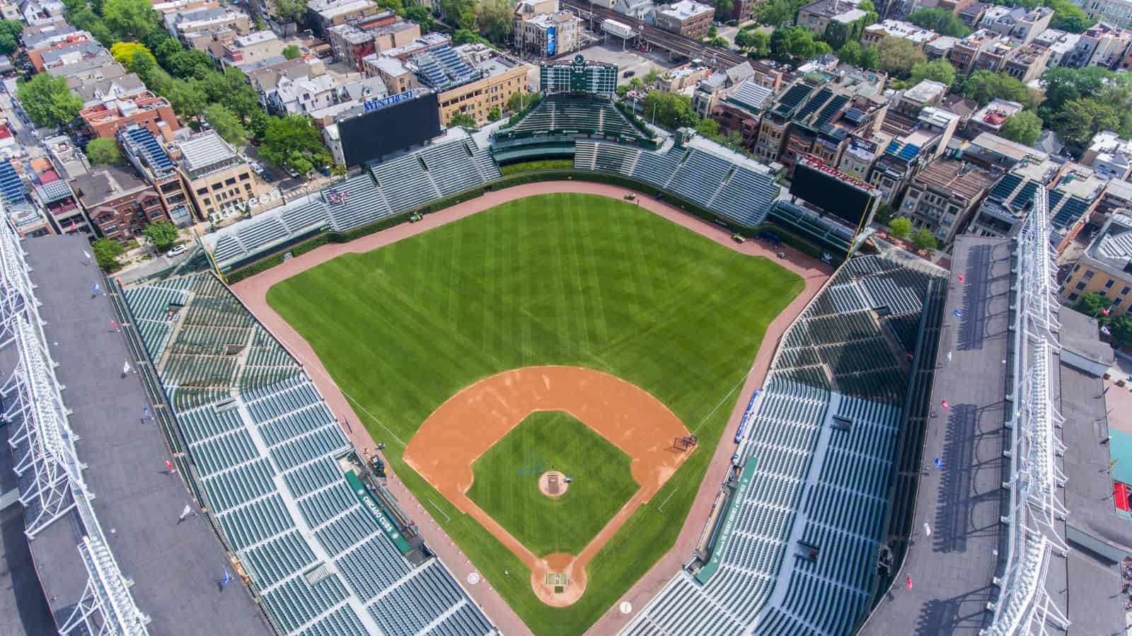 Aerial Drone Photos Wrigley Field, 1060 W Addison St, Chicago, Illinois