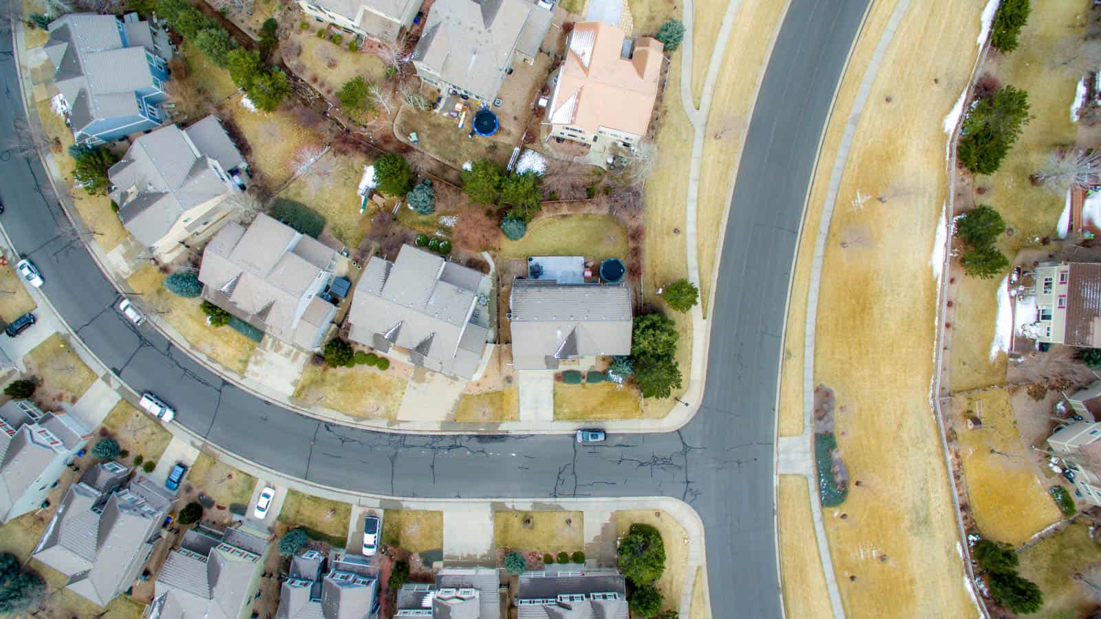 aerial shot looking straight down at houses in Colorado