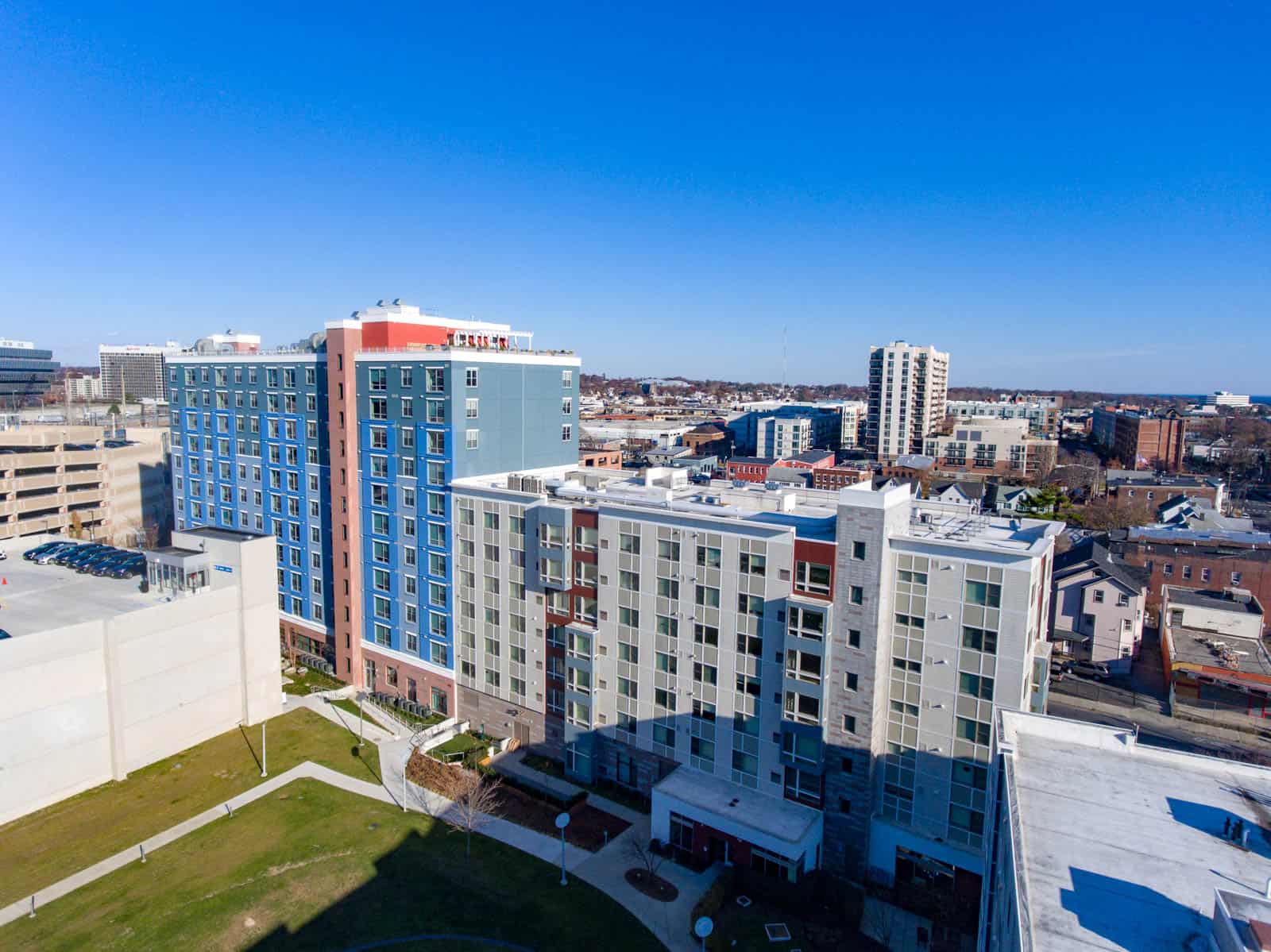 aerial drone photo of apartment building in Connecticut