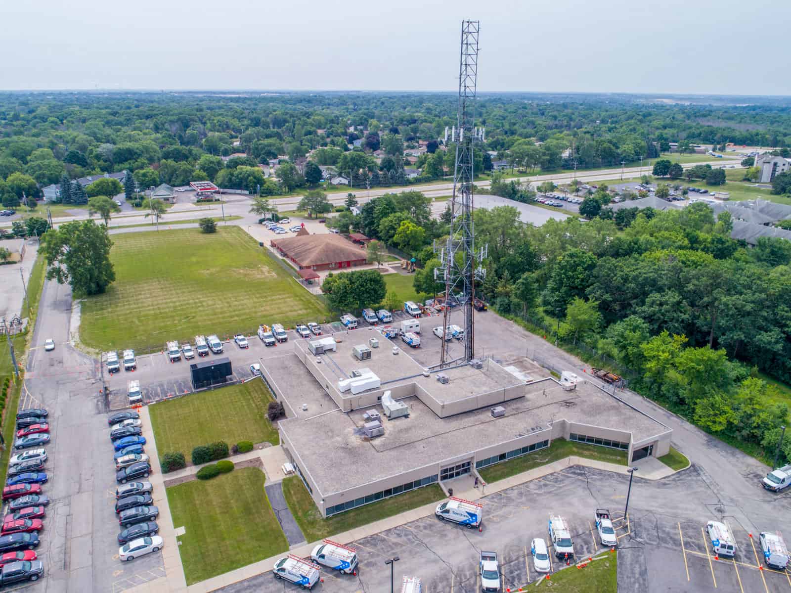 aerial drone photo of cell tower for inspection