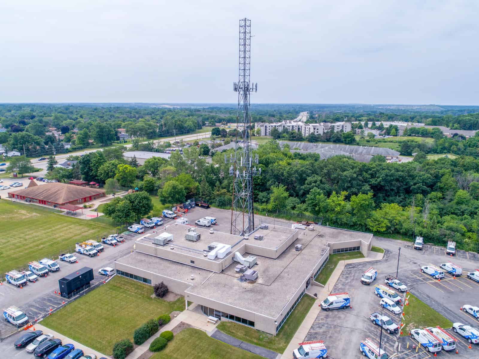 cell tower aerial drone photo for inspection in Wisconsin