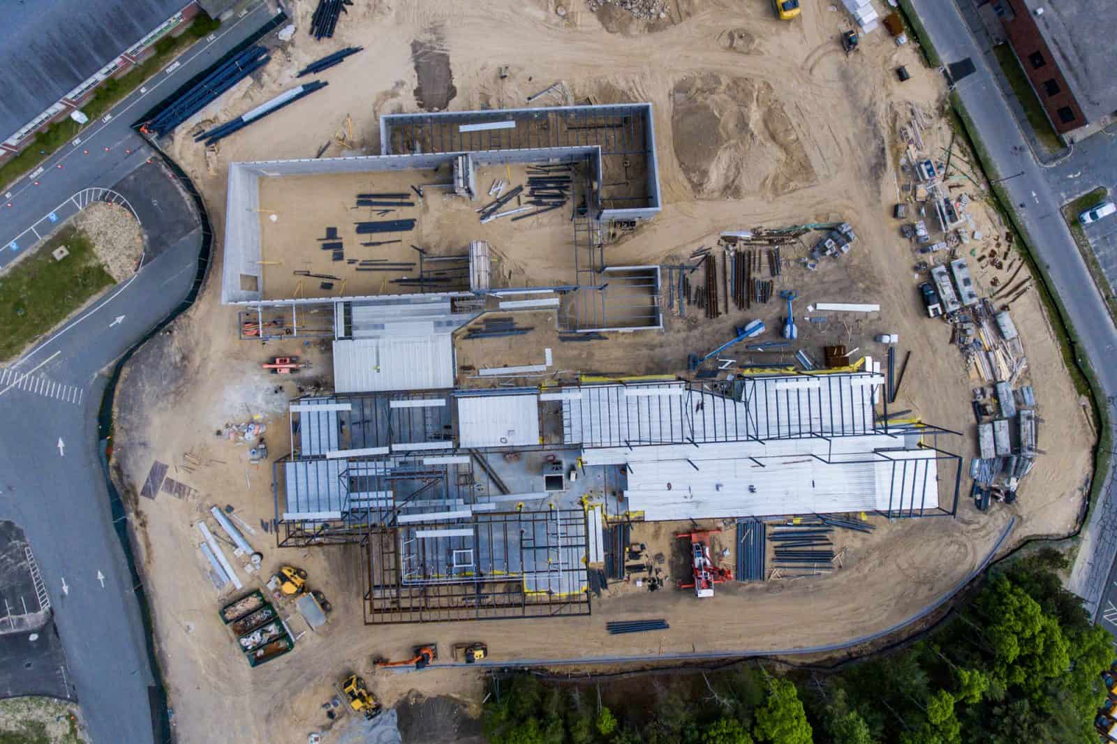 aerial drone photo looking down at construction site in Massachusetts
