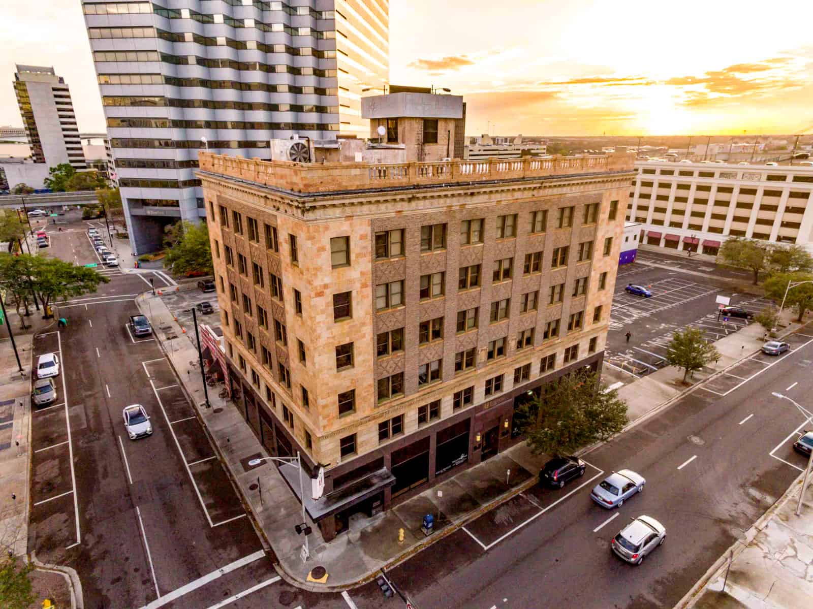 office building in Florida aerial photo taken at sunset