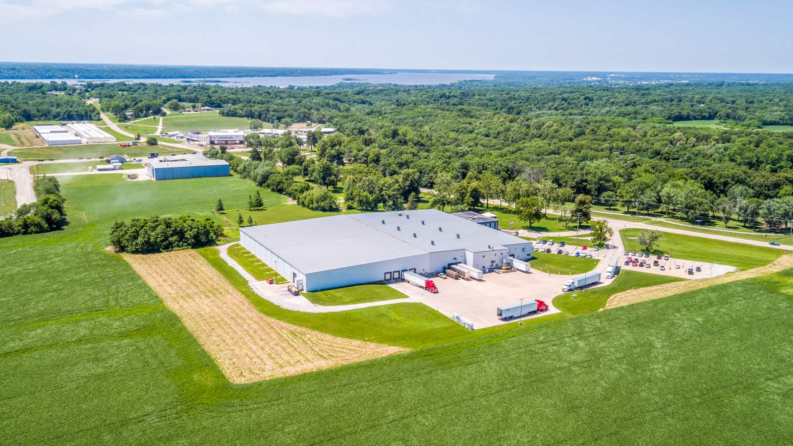 shipping facility aerial drone photo in Iowa