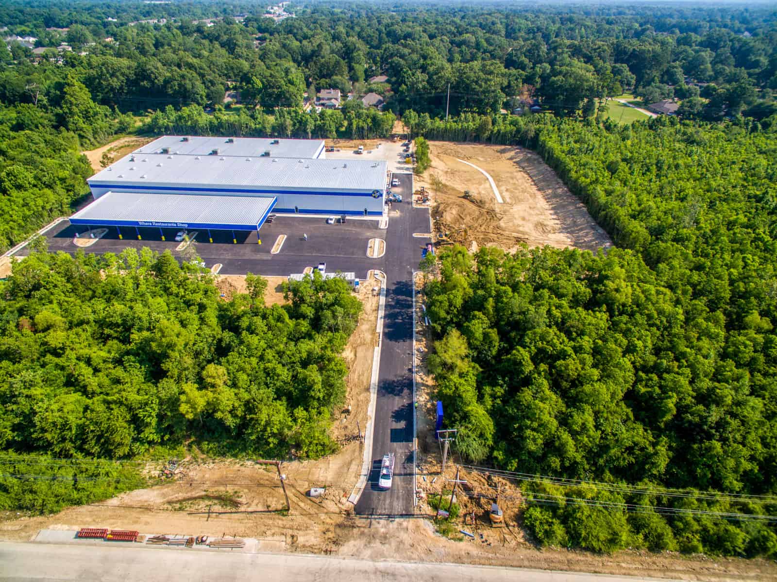 shipping center under construction drone photo in Louisiana