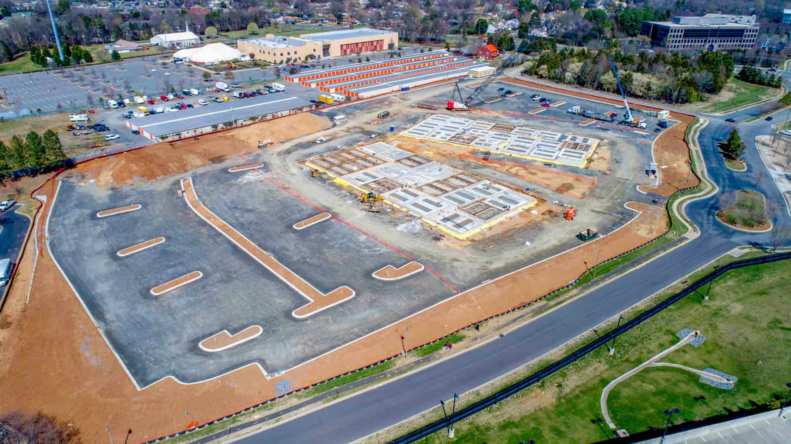 drone photo of parking garage construction