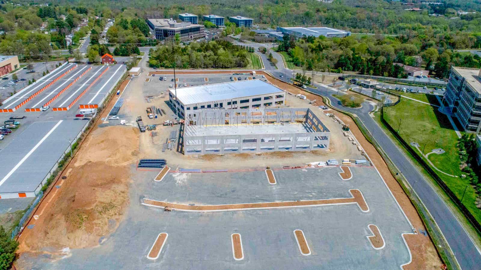 aerial drone photo of parking garage construction in North Carolina