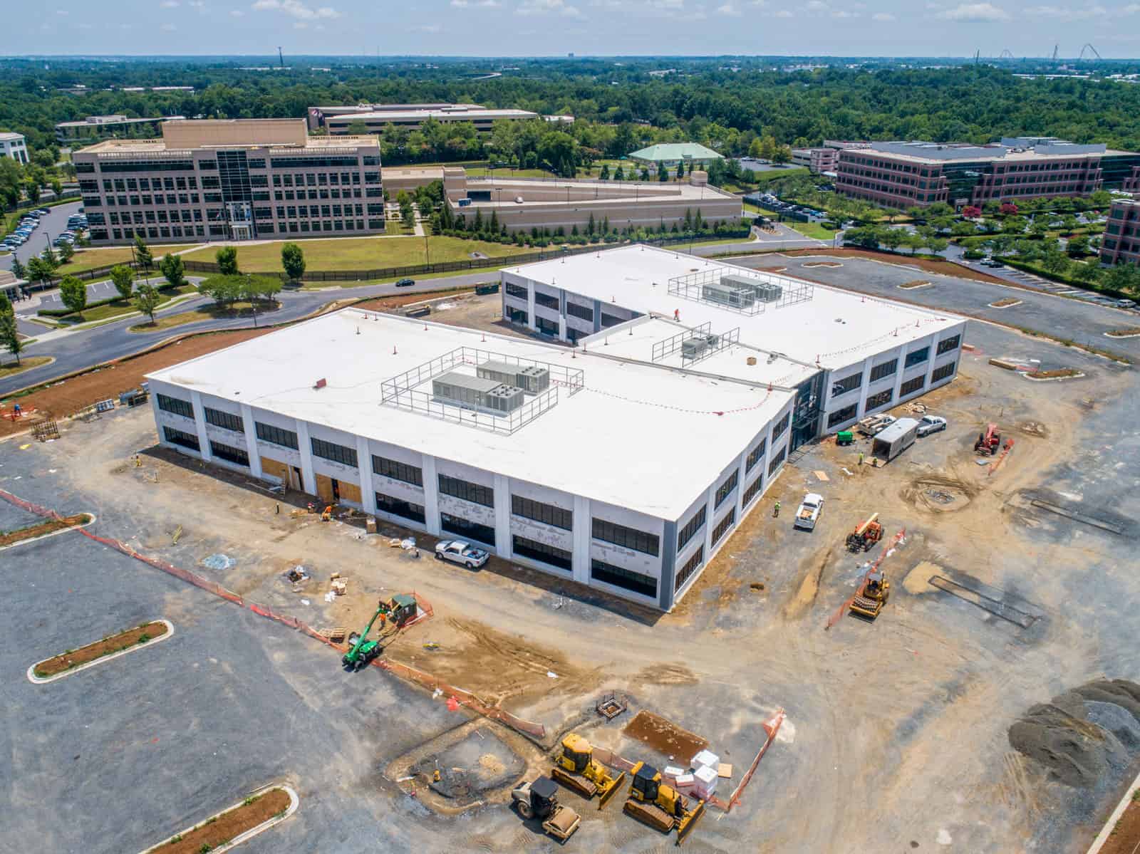 parking garage construction project aerial drone photo in North Carolina