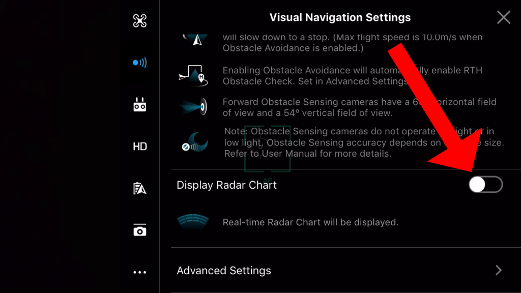dji go app setting screenshot display radar chart setting