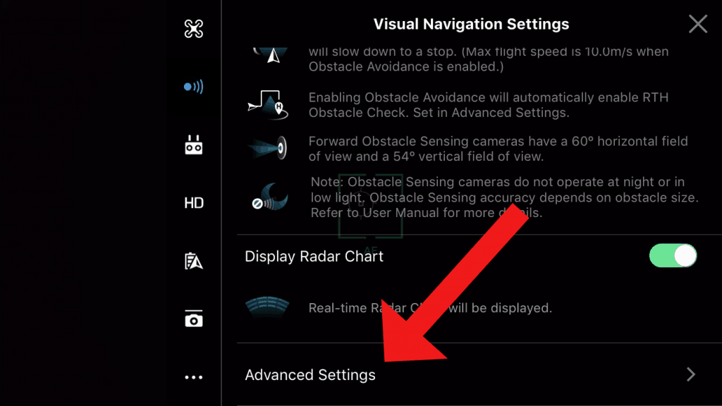 dji go visual navigation settings