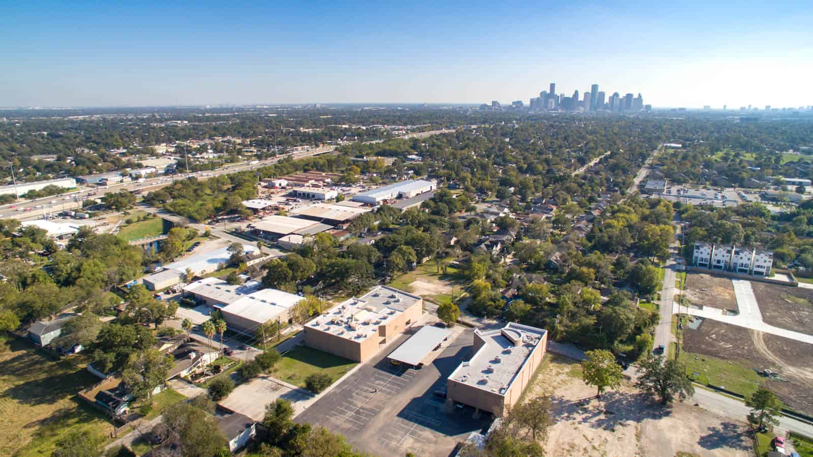 aerial drone photo of a texas city skyline