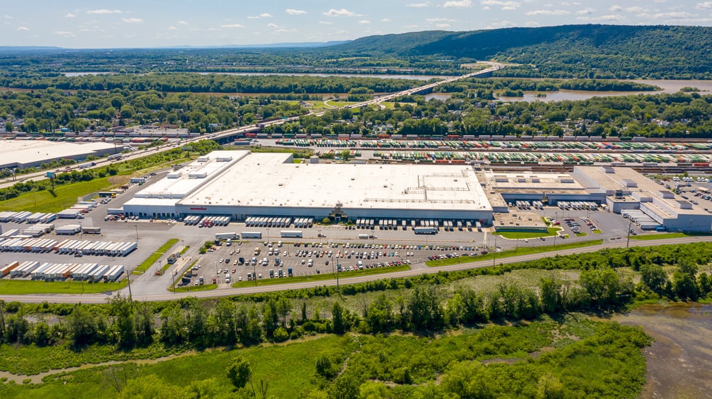 aerial drone photo of commercial shipping facility in Pennsylvania
