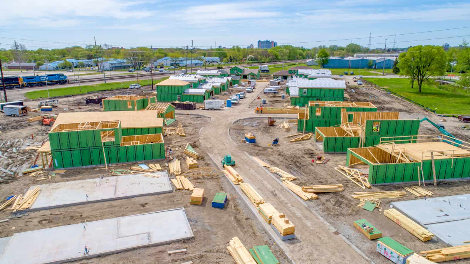 low altitude aerial drone photo of real estate construction project in Champaign, IL