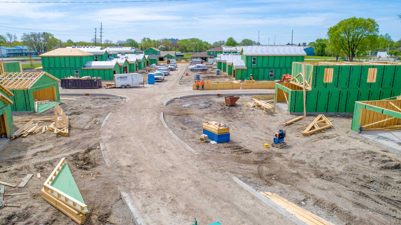 low altitude aerial drone photo of real estate construction project in Champaign, IL