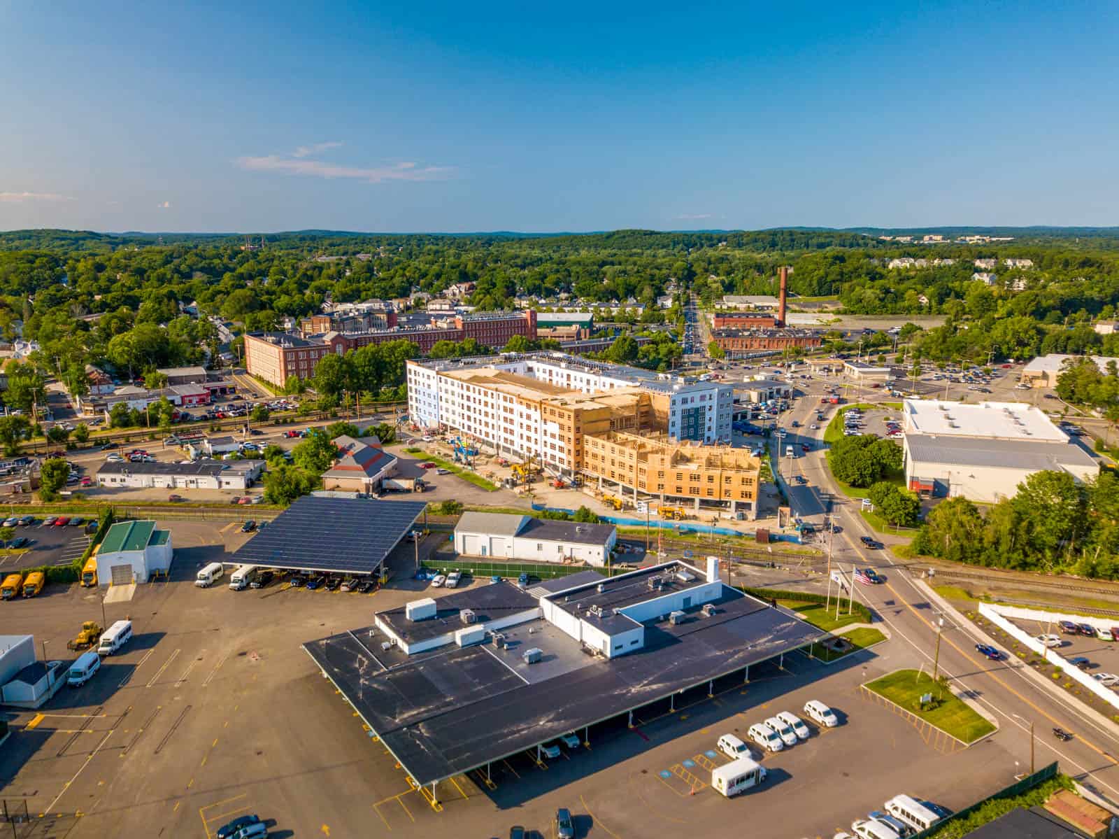 construction progress aerial drone photo of building in Framingham, MA
