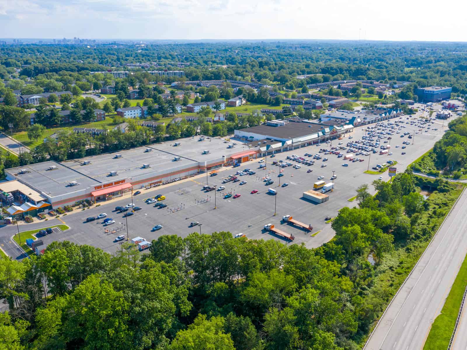 high altitude aerial drone photo of a commercial real estate property in Maryland