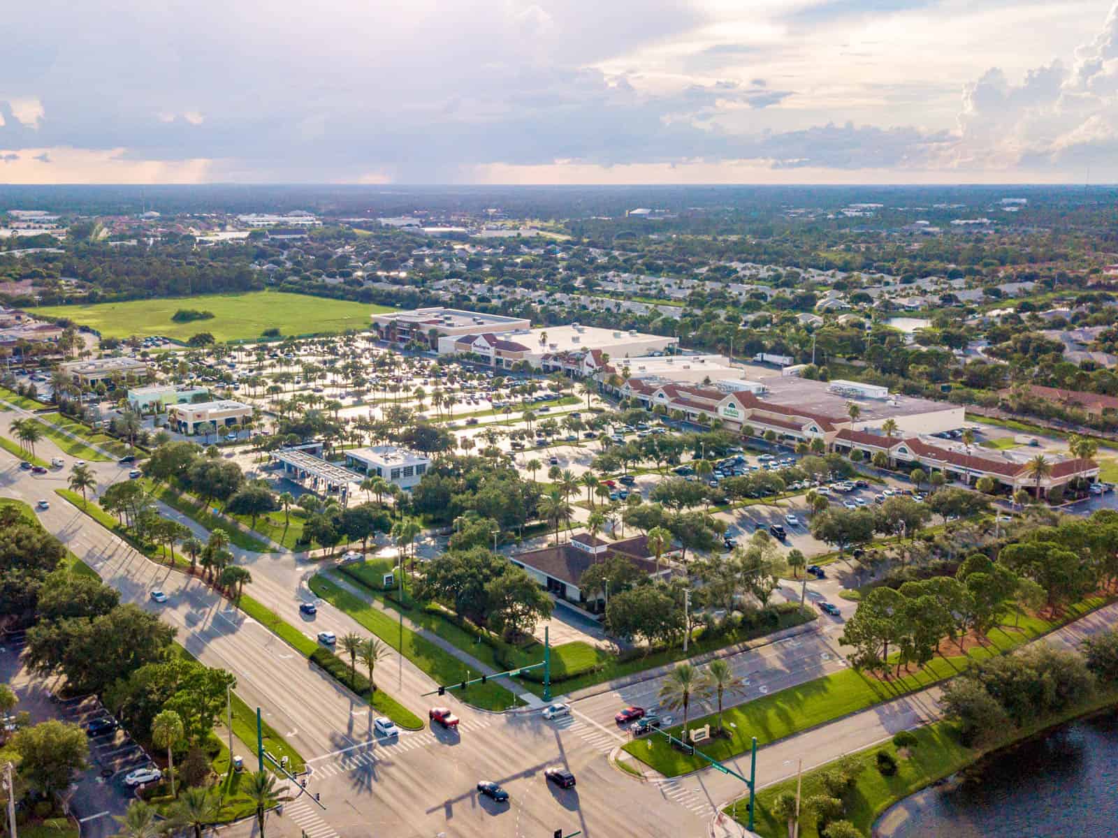 aerial drone photo of shopping center in Florida