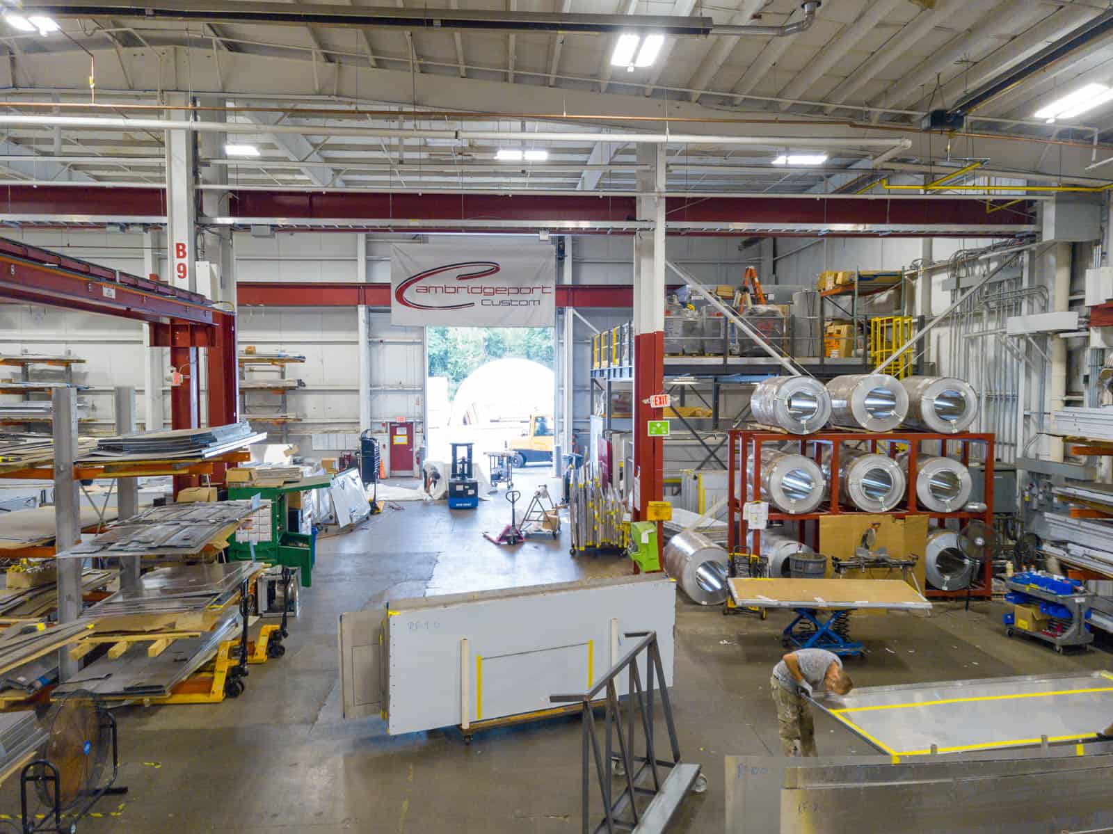 interior drone photo of HVAC manufacturing facility in Randolph, Massachusetts