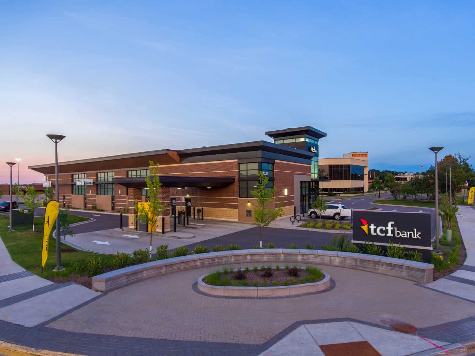 low altitude drone photo taken at sunset of commercial real estate property in Minnetonka, MN