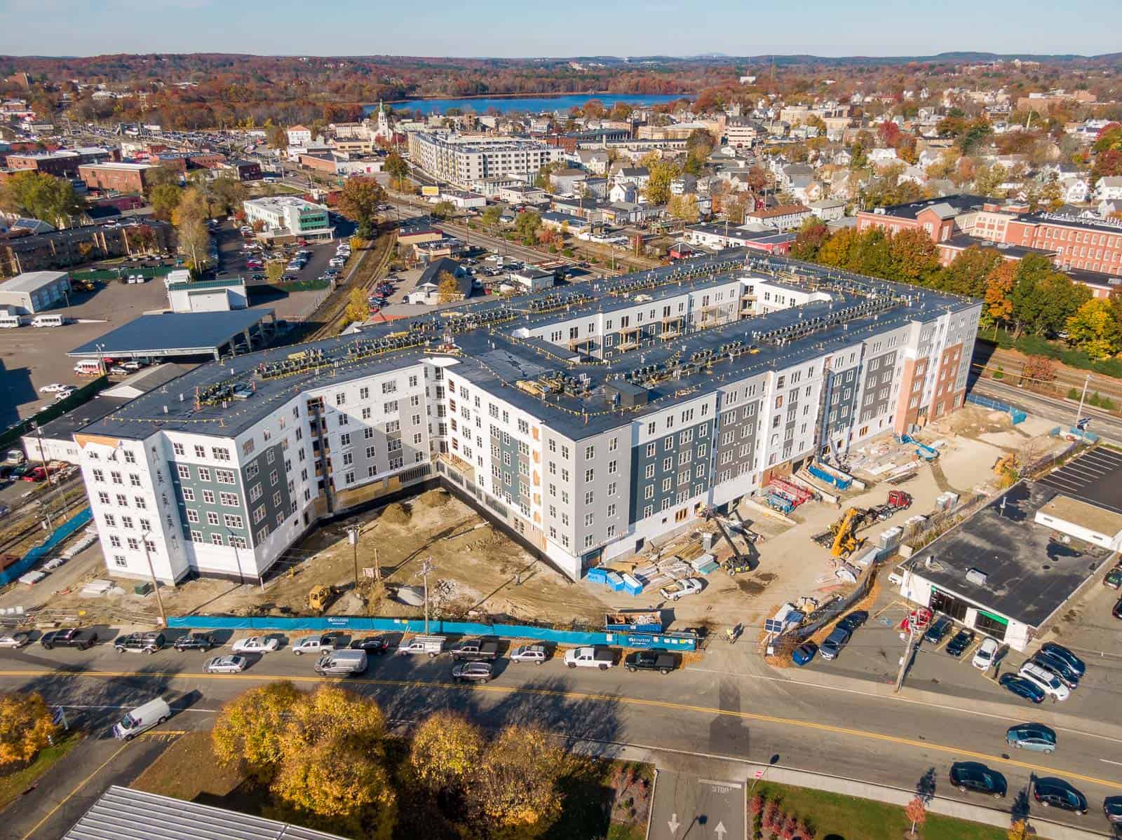 aerial drone photo of construction project in Framingham, MA